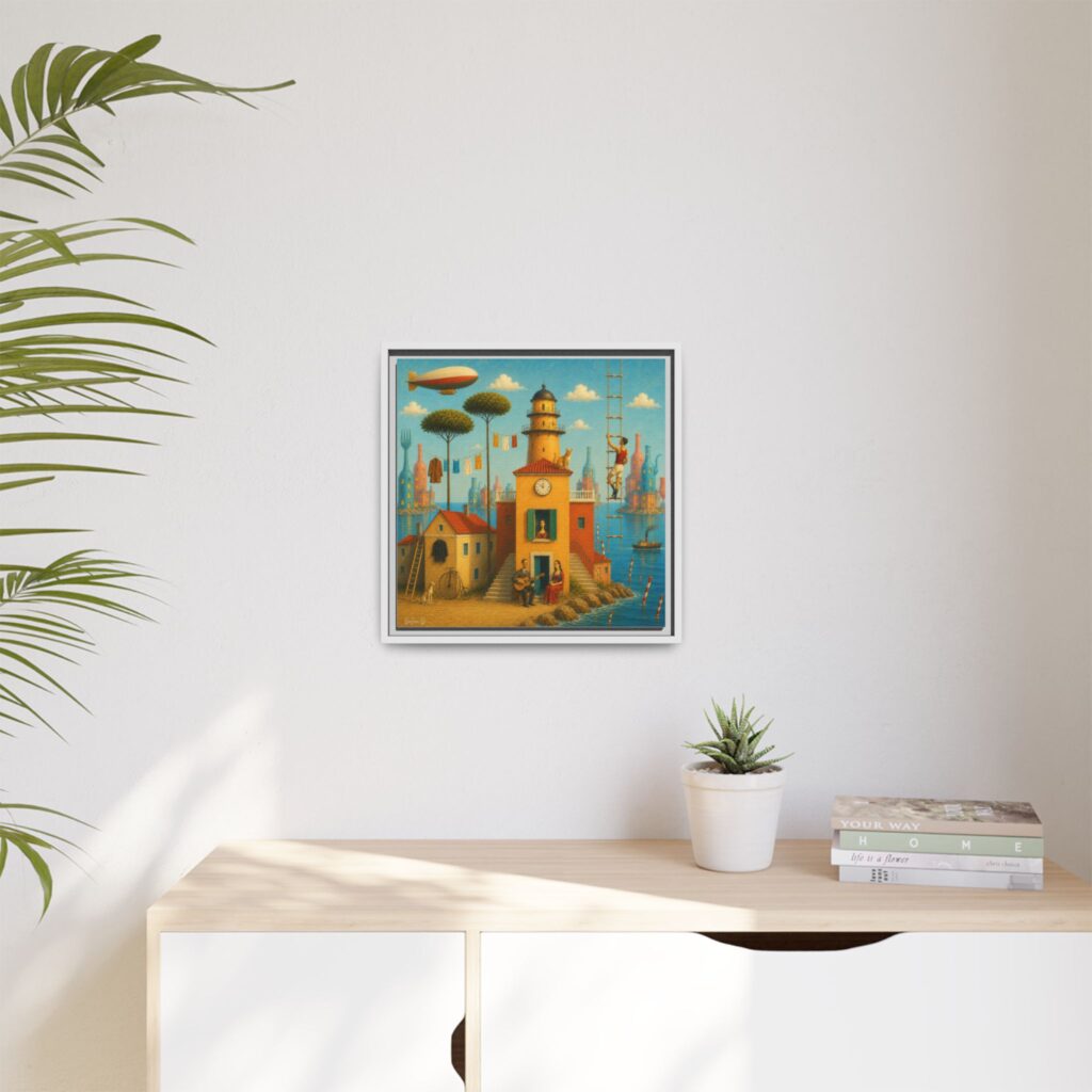 Surreal Coastal Lighthouse Matte Framed Canvas Print