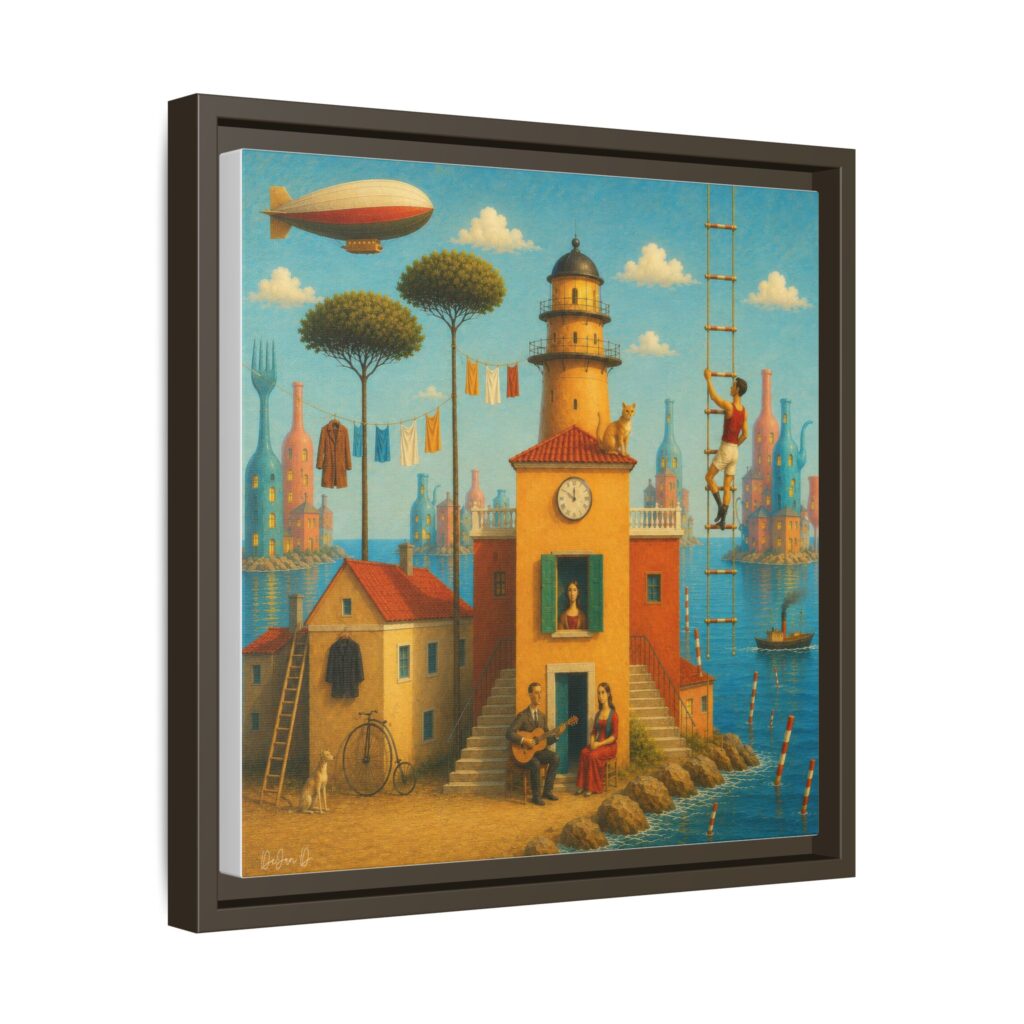 Surreal Coastal Lighthouse Matte Framed Canvas Print