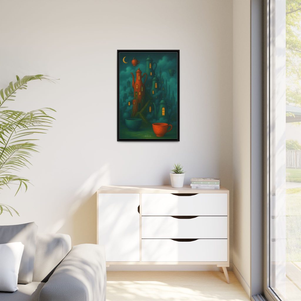 Surreal Teapot City Framed Canvas Art