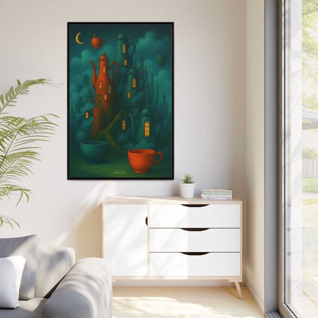 Surreal Teapot City Framed Canvas Art
