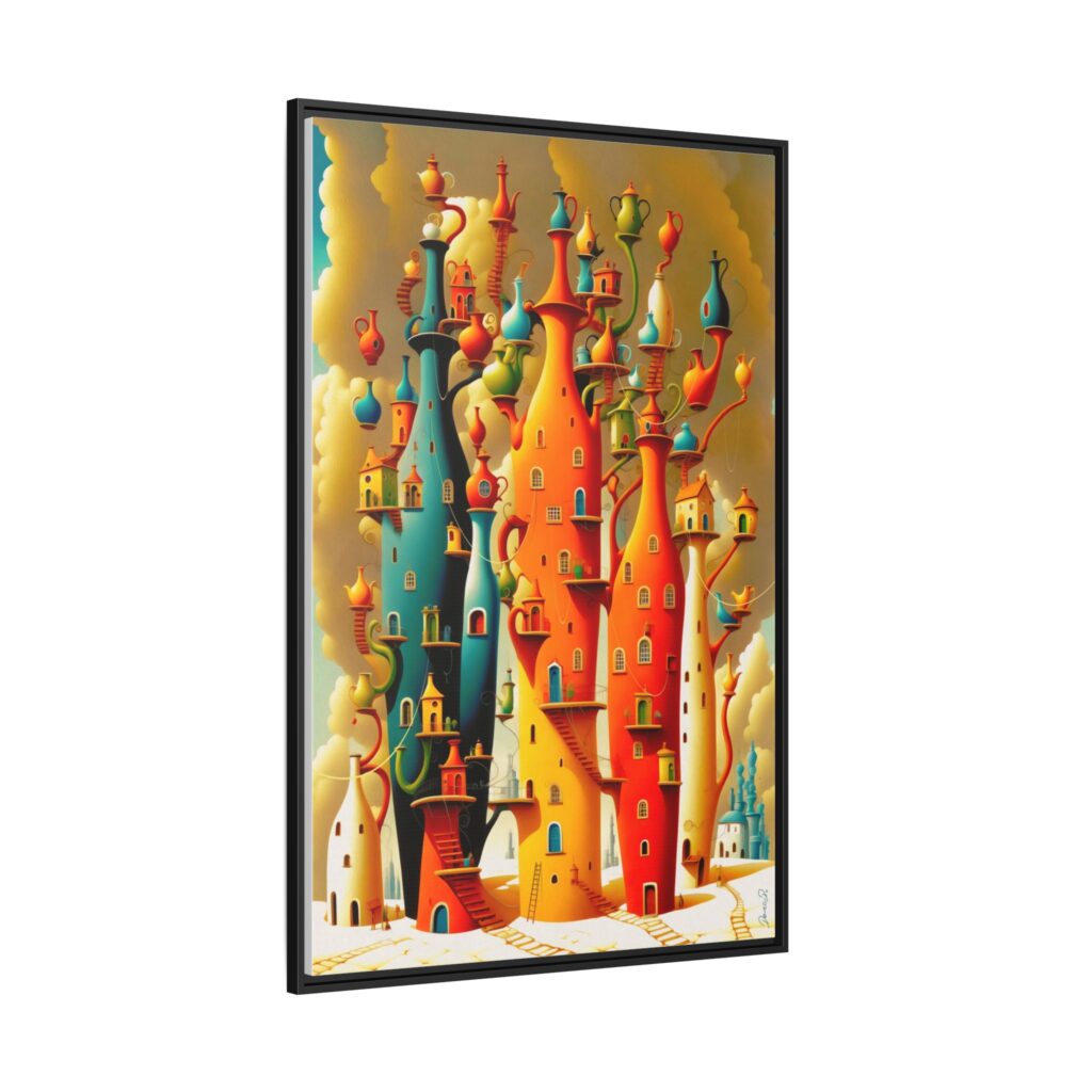 Connections – Surreal Colorful Castle Matte Canvas Print — Framed Fantasy Wall Art