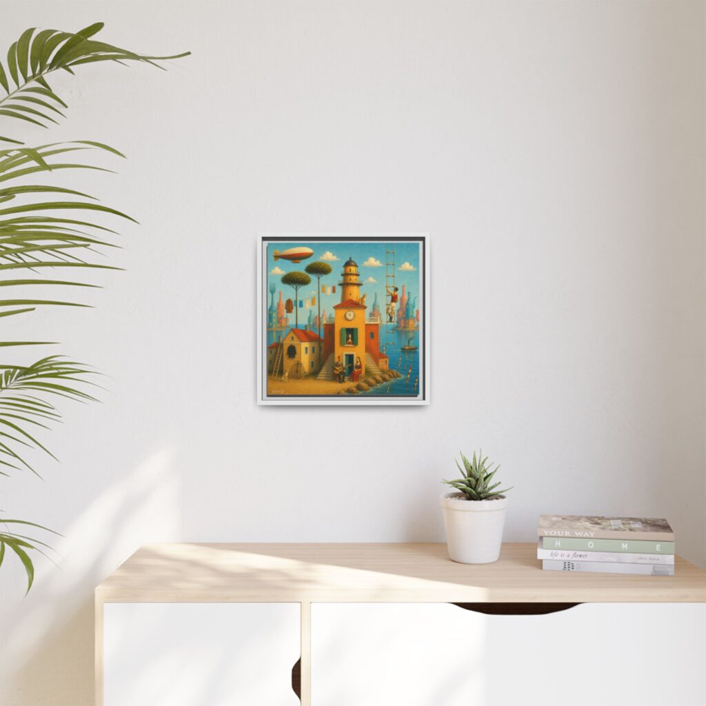 Surreal Coastal Lighthouse Matte Framed Canvas Print
