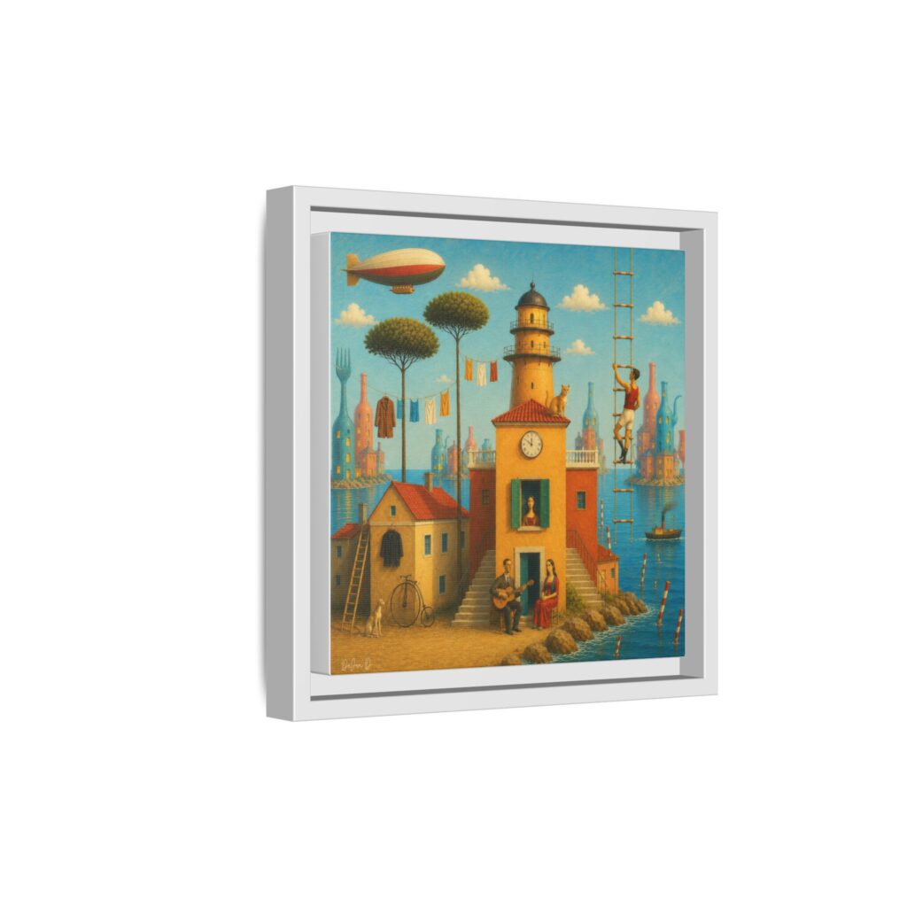 Surreal Coastal Lighthouse Matte Framed Canvas Print
