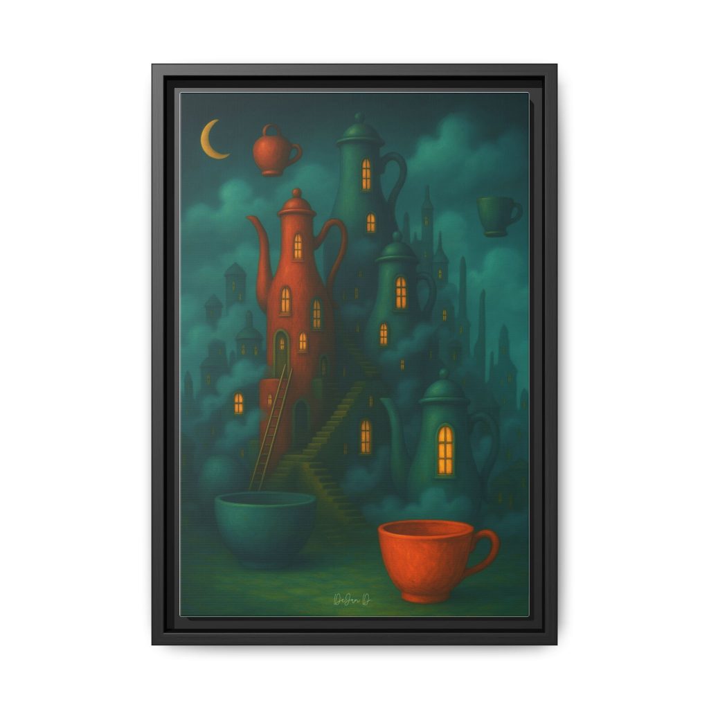 Surreal Teapot City Framed Canvas Art