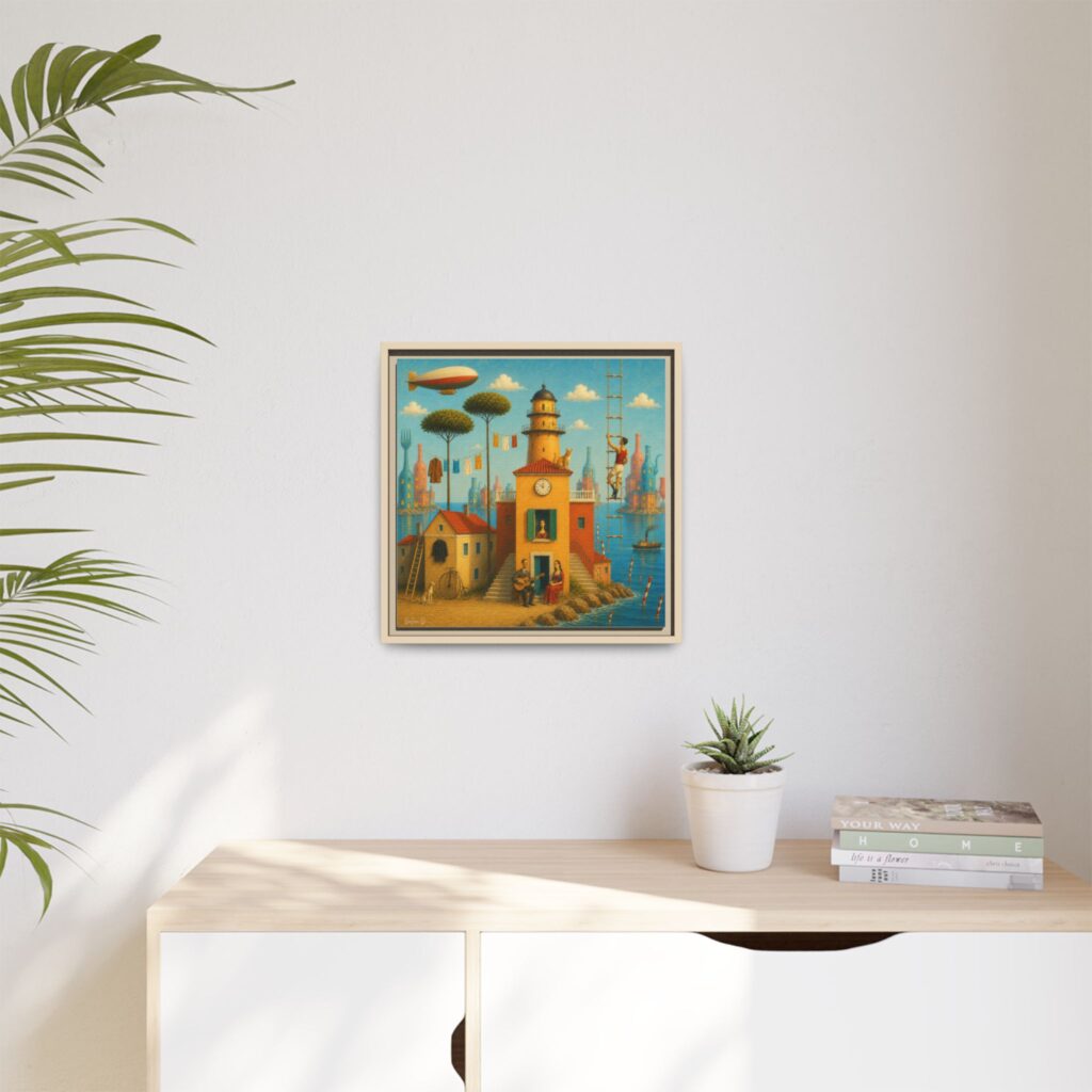 Surreal Coastal Lighthouse Matte Framed Canvas Print