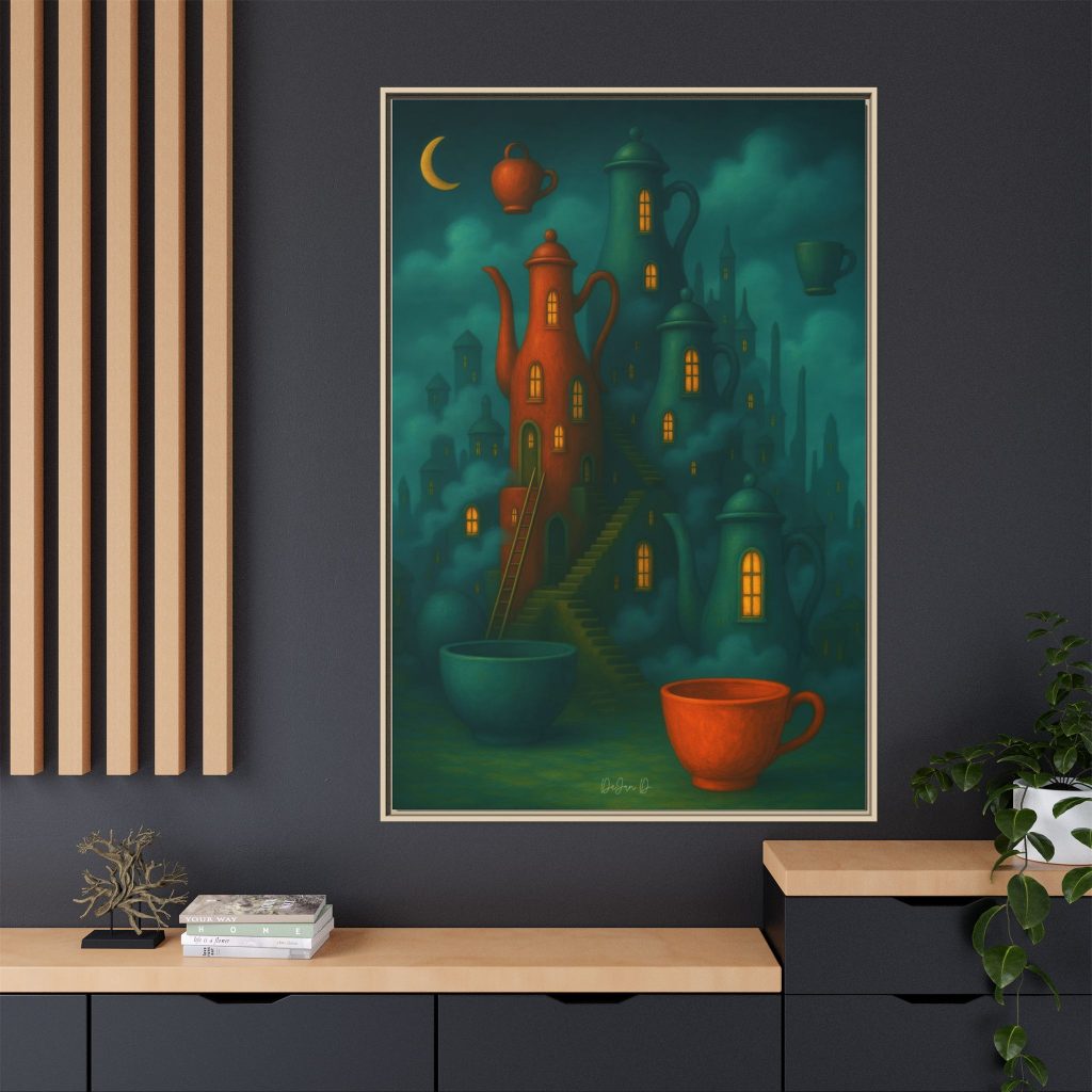 Surreal Teapot City Framed Canvas Art