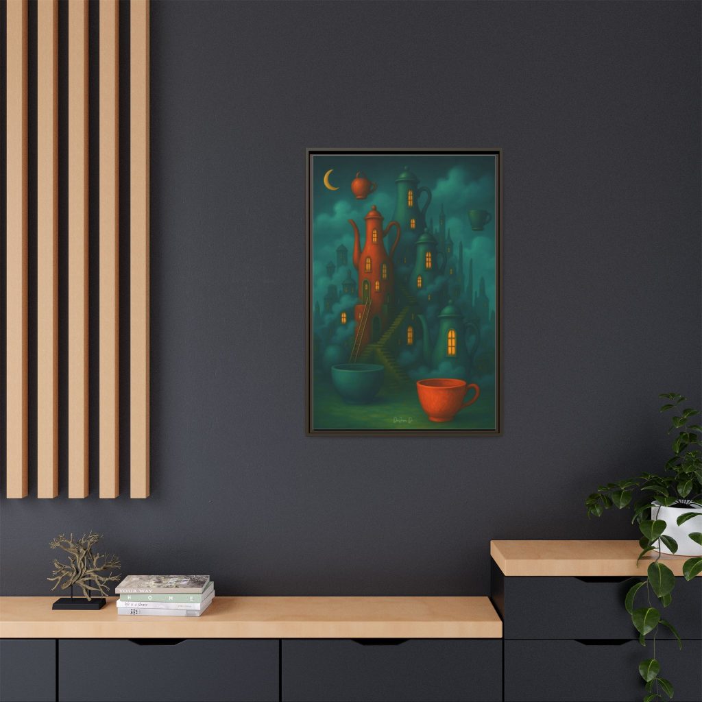 Surreal Teapot City Framed Canvas Art