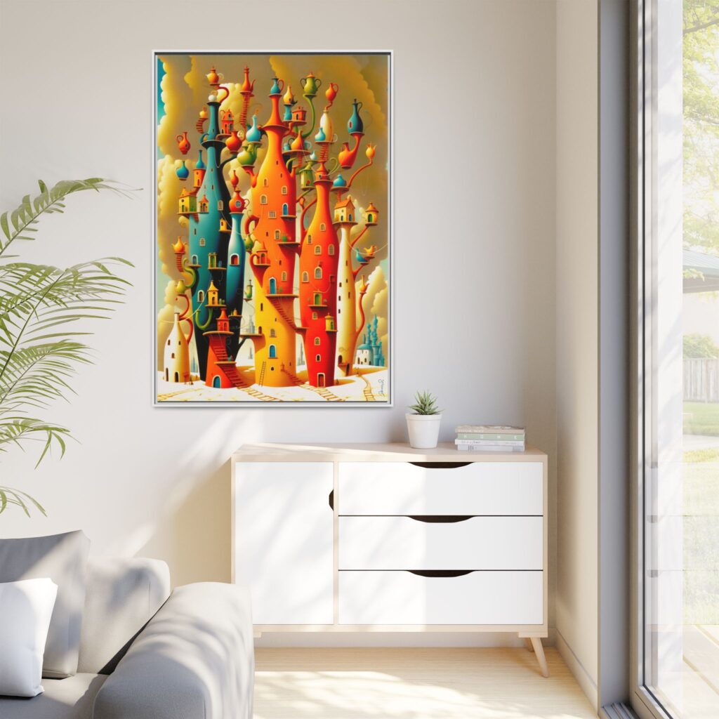 Connections – Surreal Colorful Castle Matte Canvas Print — Framed Fantasy Wall Art