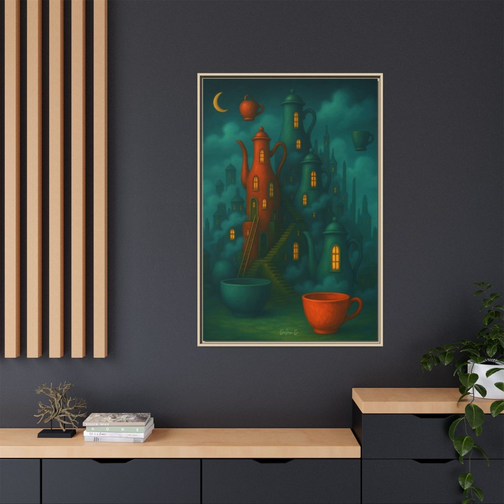 Surreal Teapot City Framed Canvas Art