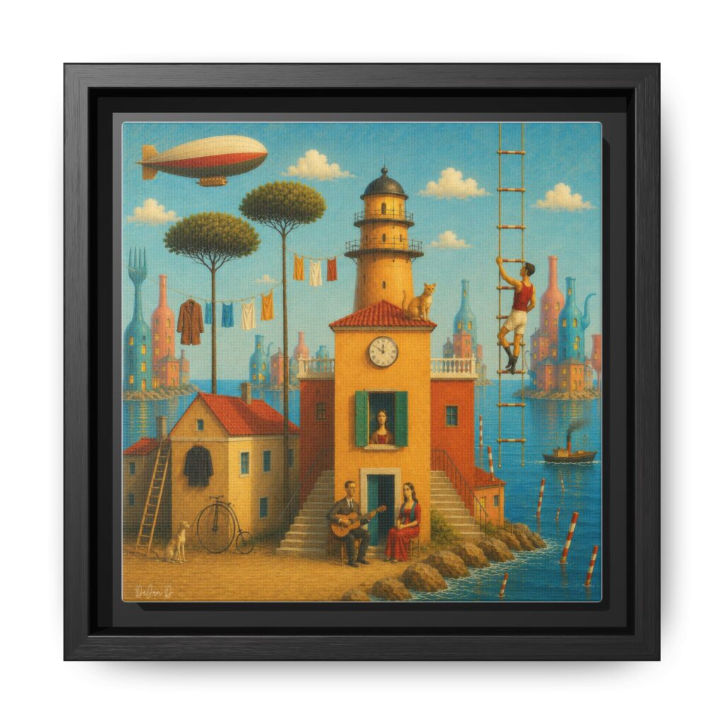 Surreal Coastal Lighthouse Matte Framed Canvas Print