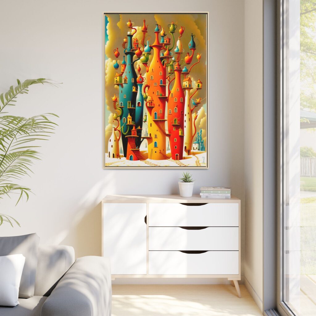 Connections – Surreal Colorful Castle Matte Canvas Print — Framed Fantasy Wall Art
