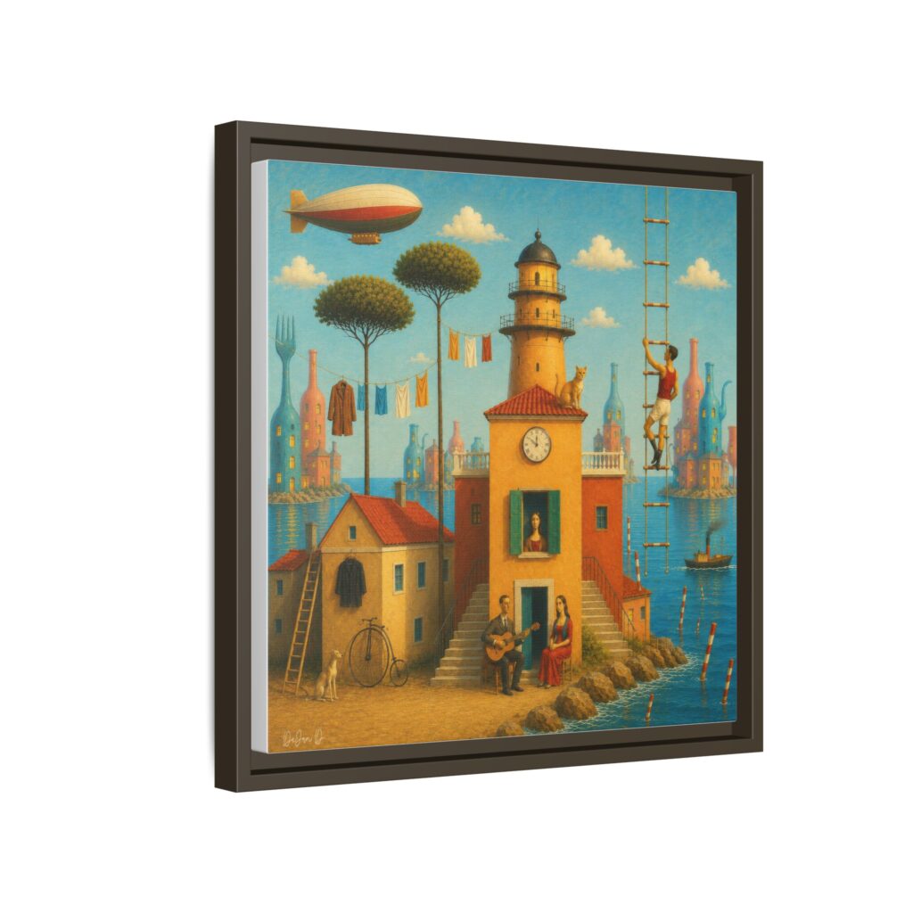 Surreal Coastal Lighthouse Matte Framed Canvas Print
