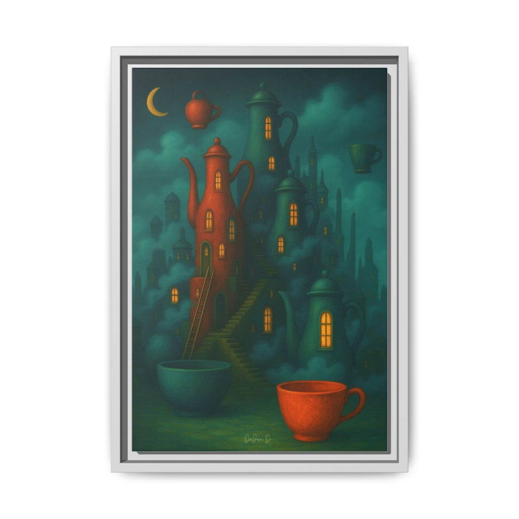 Surreal Teapot City Framed Canvas Art