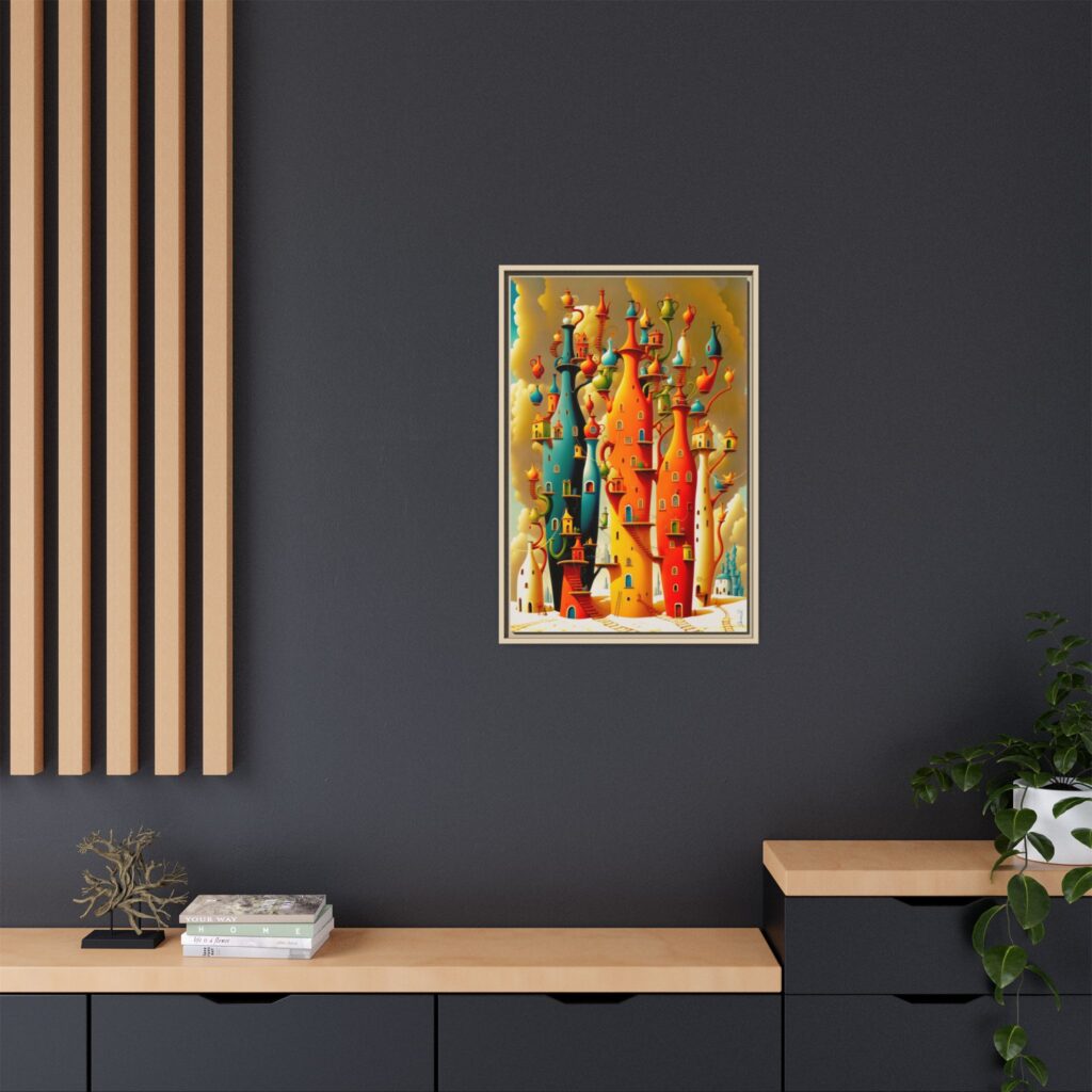 Connections – Surreal Colorful Castle Matte Canvas Print — Framed Fantasy Wall Art