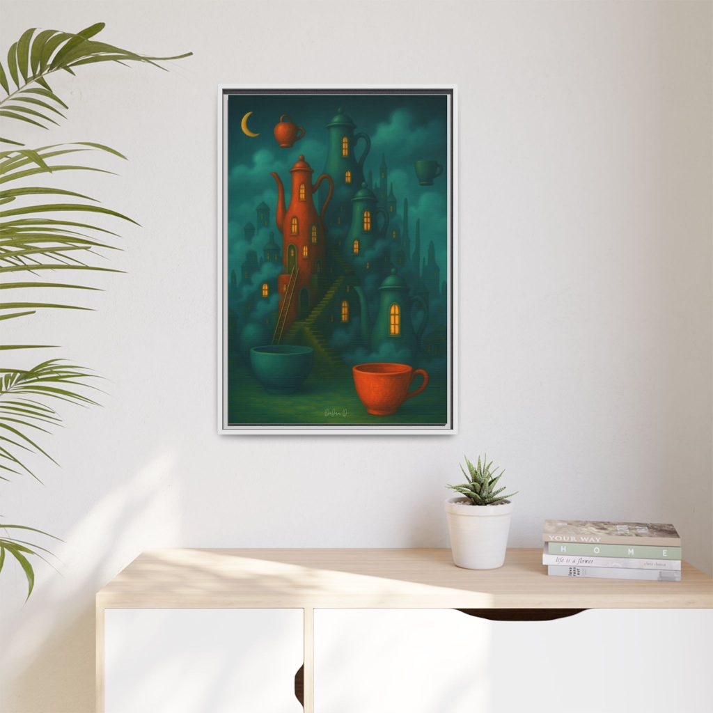 Surreal Teapot City Framed Canvas Art