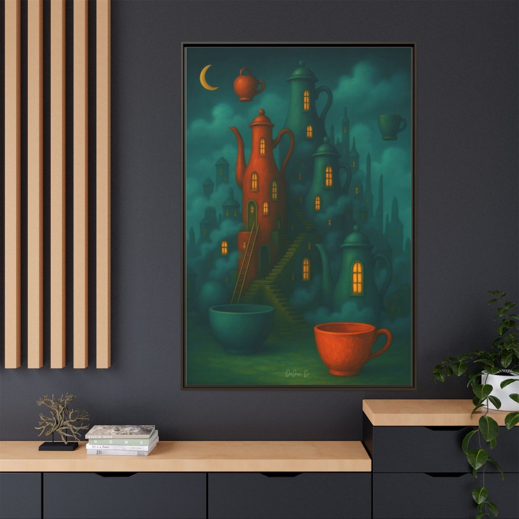 Surreal Teapot City Framed Canvas Art