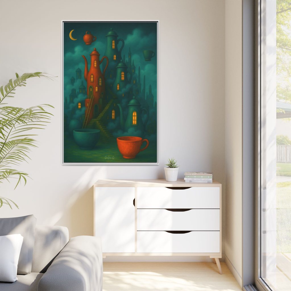 Surreal Teapot City Framed Canvas Art