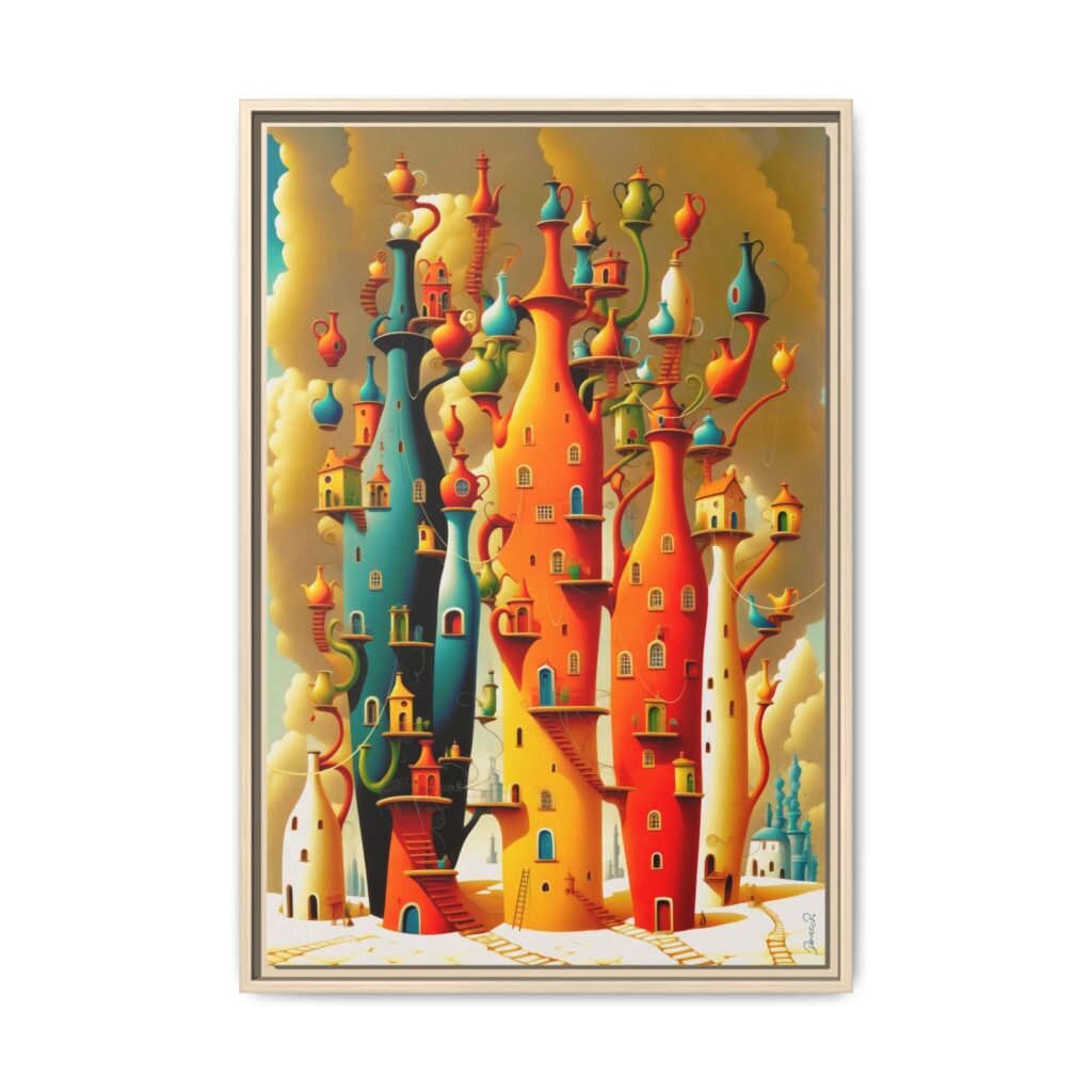 Connections – Surreal Colorful Castle Matte Canvas Print — Framed Fantasy Wall Art