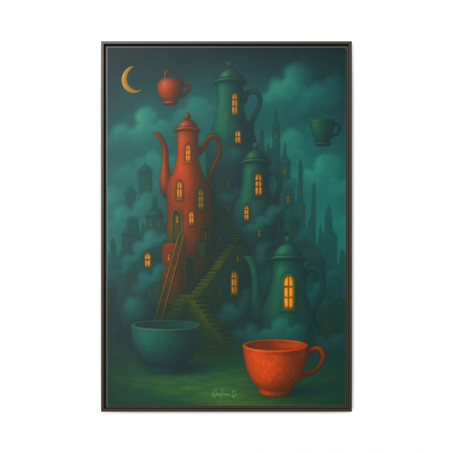 Surreal Teapot City Framed Canvas Art