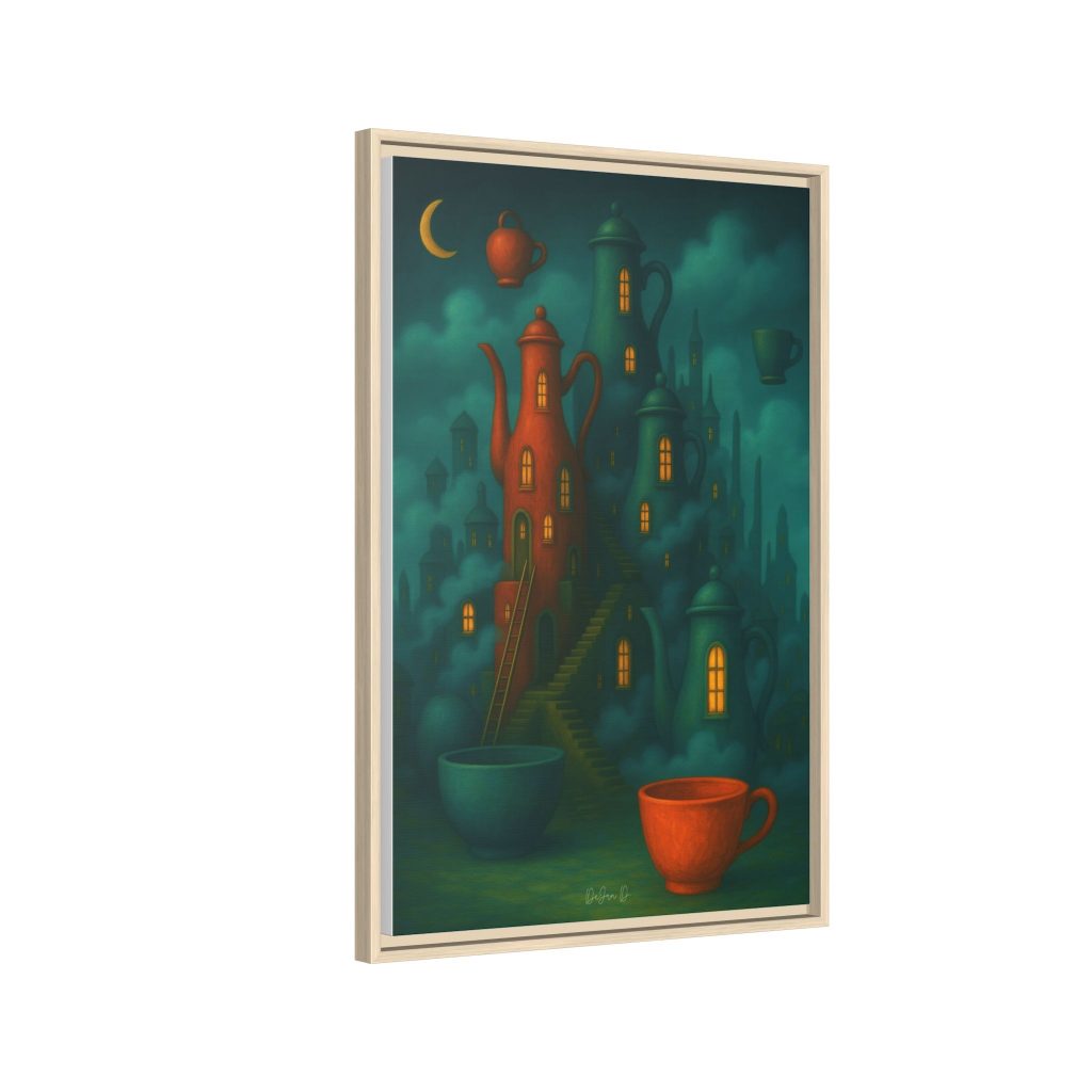 Surreal Teapot City Framed Canvas Art