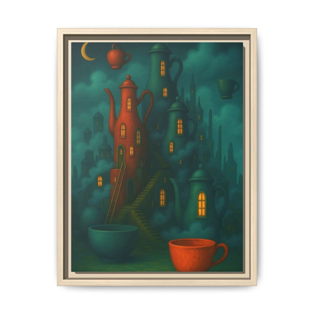 Surreal Teapot City Framed Canvas Art