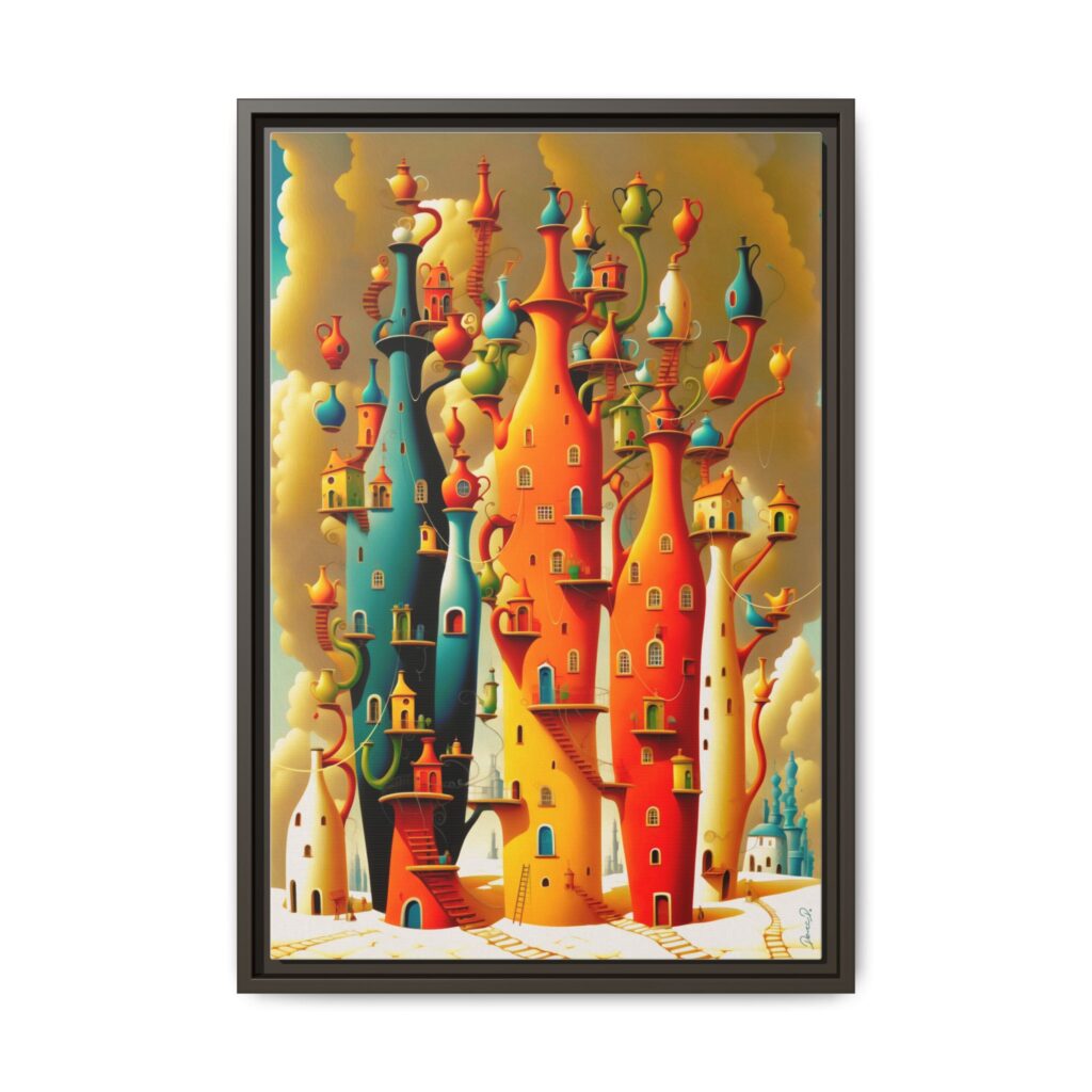 Connections – Surreal Colorful Castle Matte Canvas Print — Framed Fantasy Wall Art