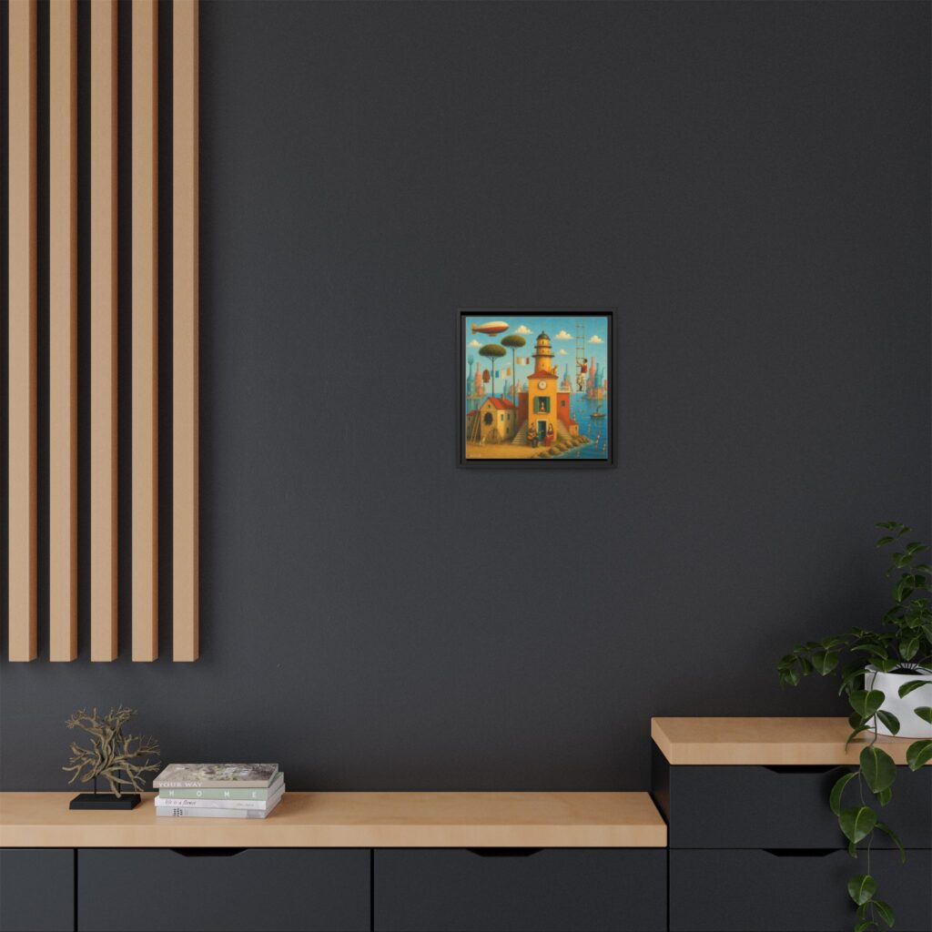 Surreal Coastal Lighthouse Matte Framed Canvas Print