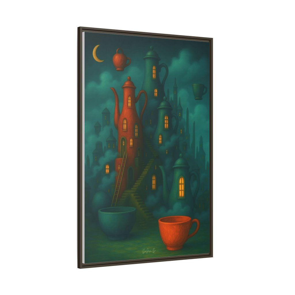 Surreal Teapot City Framed Canvas Art