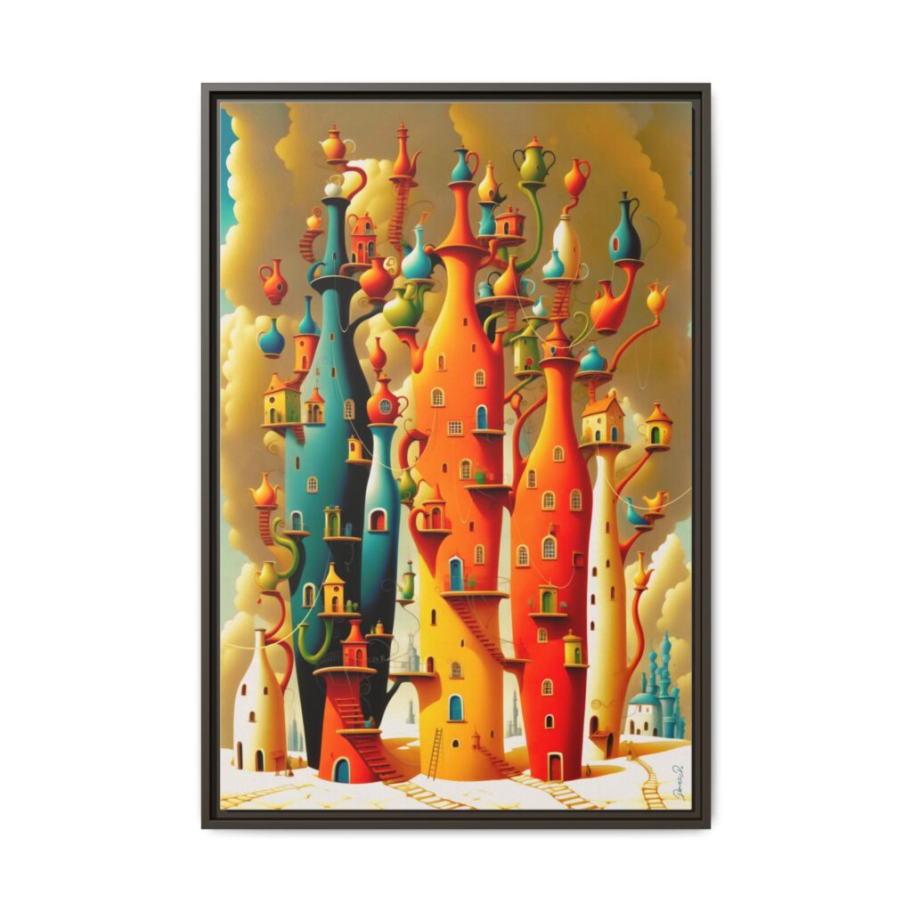 Connections – Surreal Colorful Castle Matte Canvas Print — Framed Fantasy Wall Art