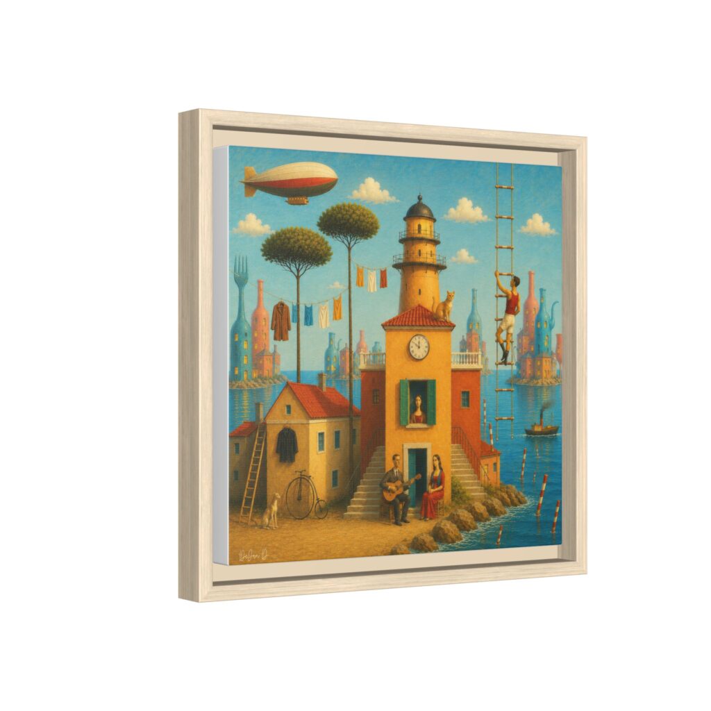 Surreal Coastal Lighthouse Matte Framed Canvas Print