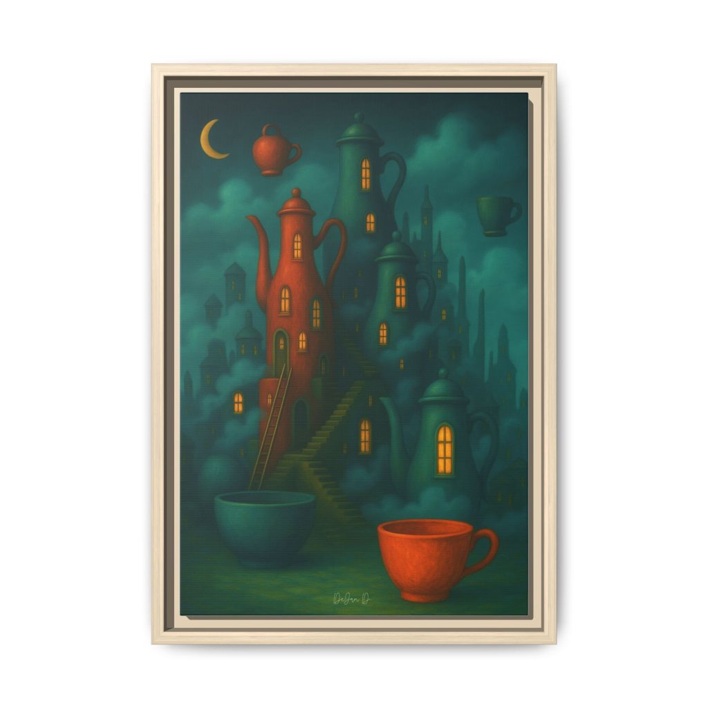 Surreal Teapot City Framed Canvas Art