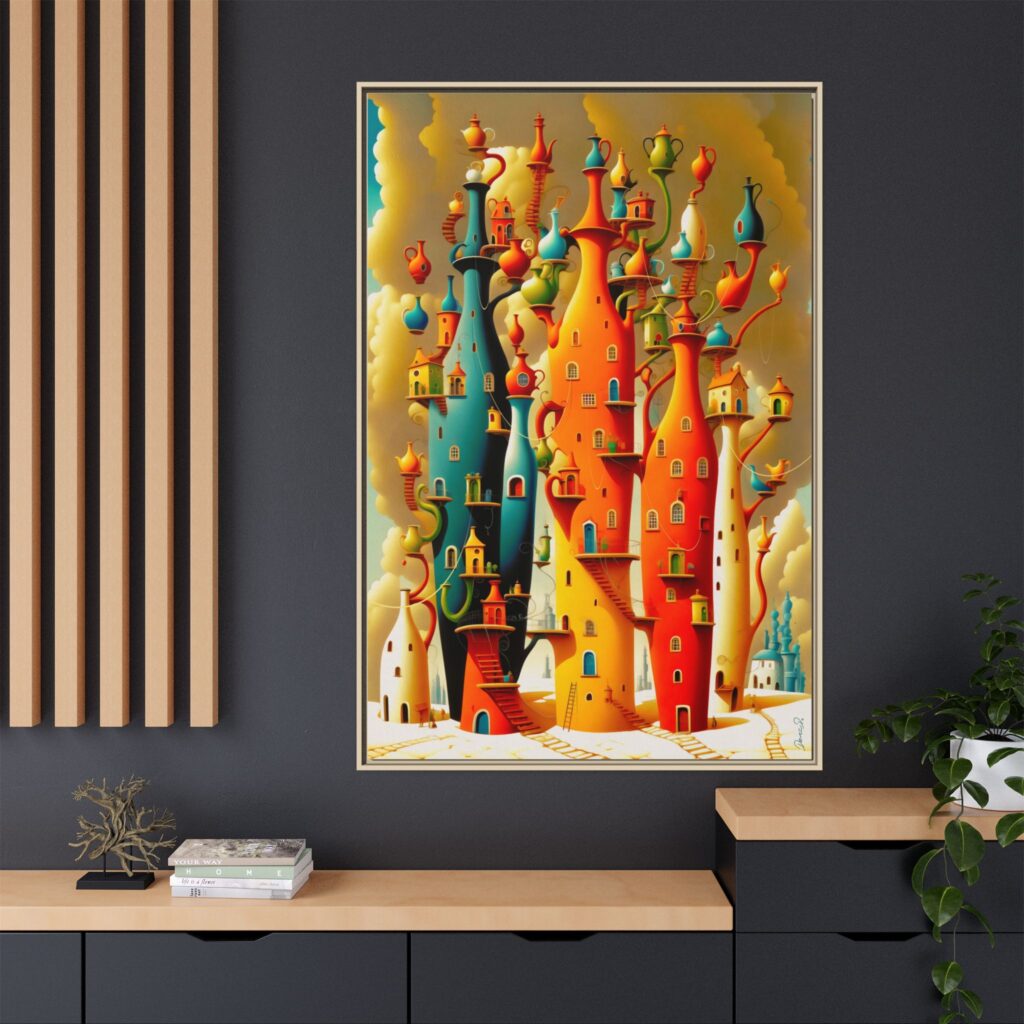 Connections – Surreal Colorful Castle Matte Canvas Print — Framed Fantasy Wall Art