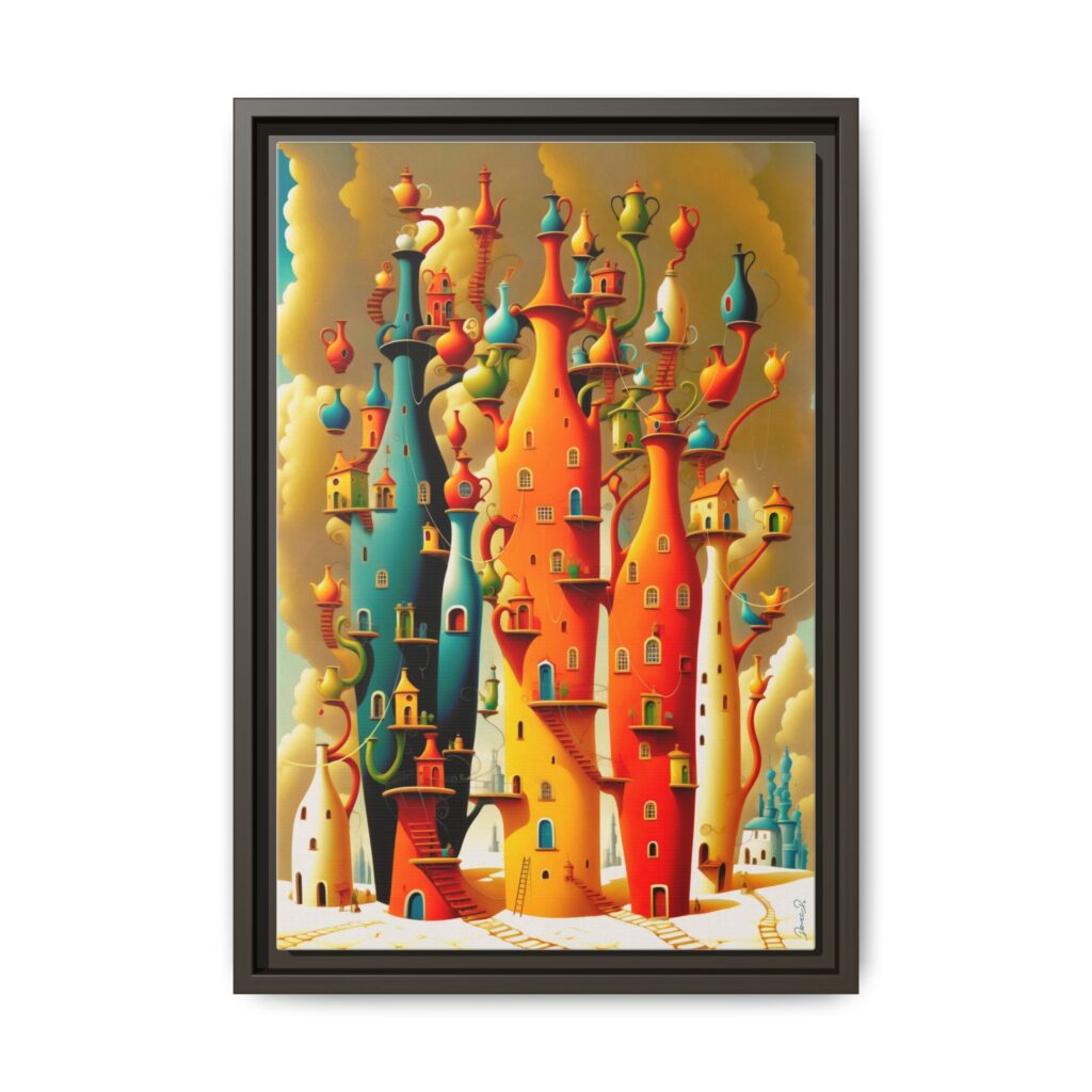 Connections – Surreal Colorful Castle Matte Canvas Print — Framed Fantasy Wall Art