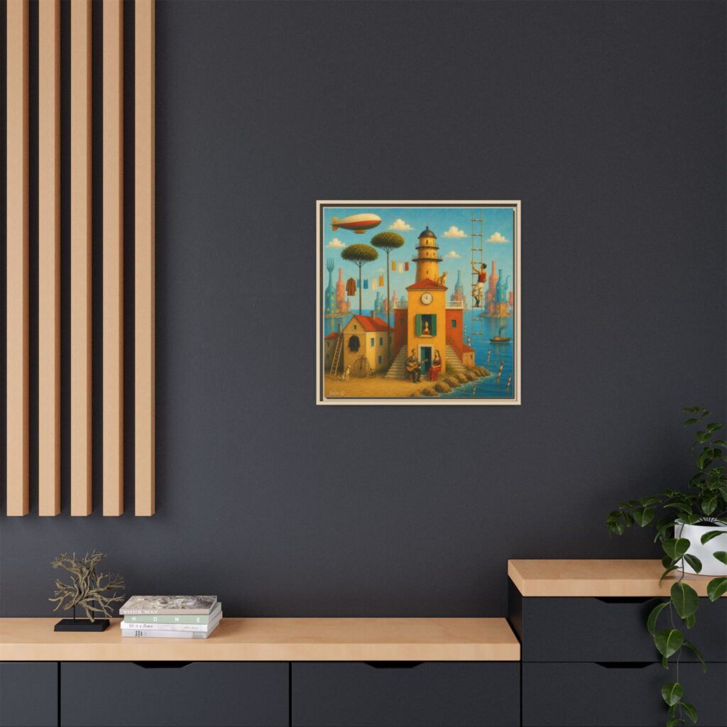 Surreal Coastal Lighthouse Matte Framed Canvas Print