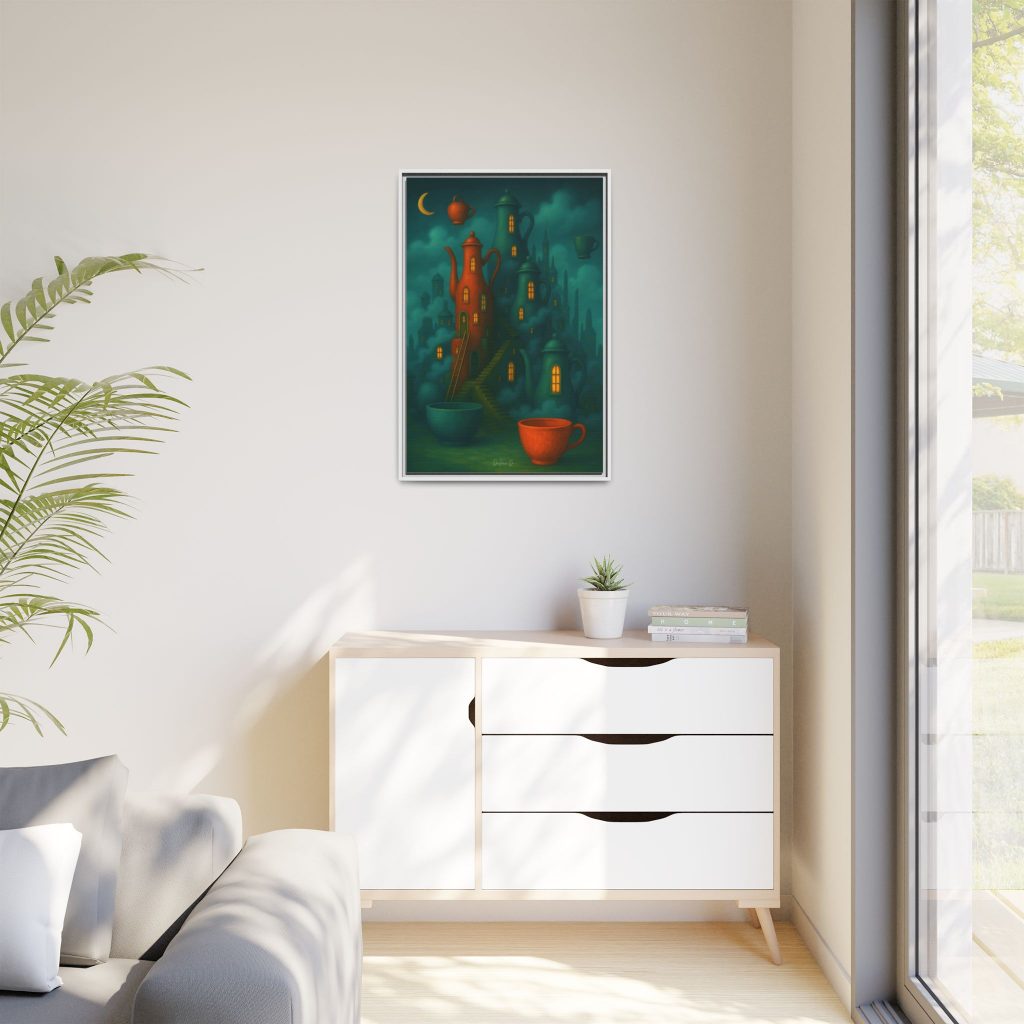 Surreal Teapot City Framed Canvas Art