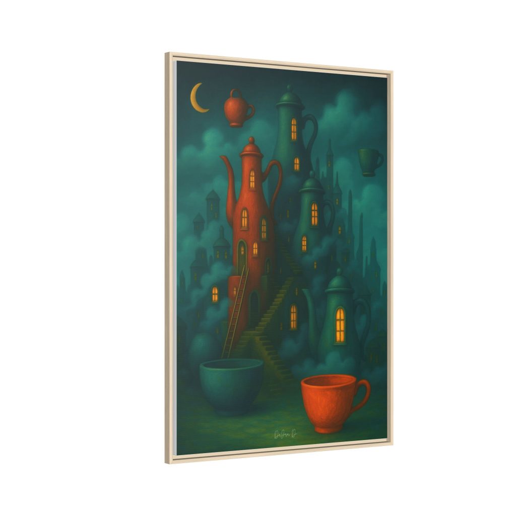 Surreal Teapot City Framed Canvas Art