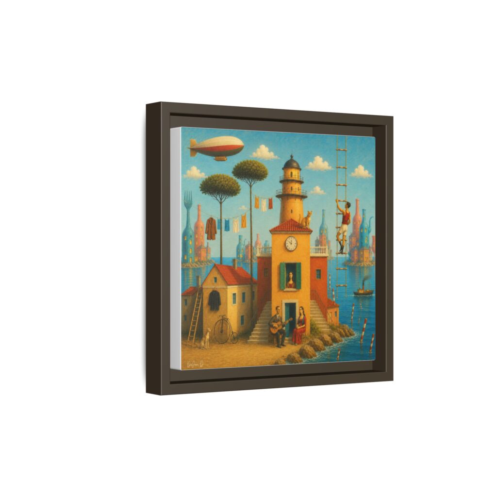 Surreal Coastal Lighthouse Matte Framed Canvas Print
