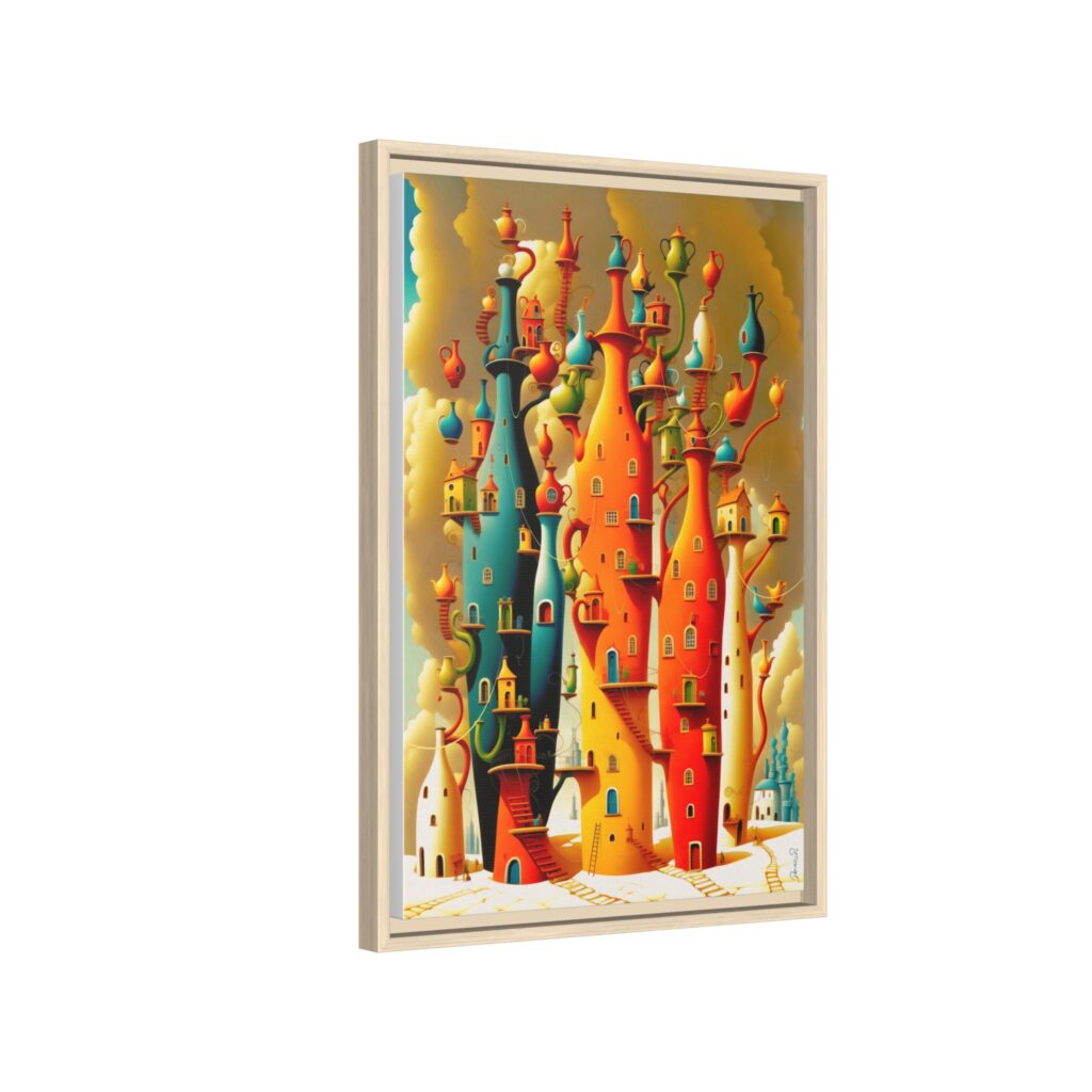 Connections – Surreal Colorful Castle Matte Canvas Print — Framed Fantasy Wall Art