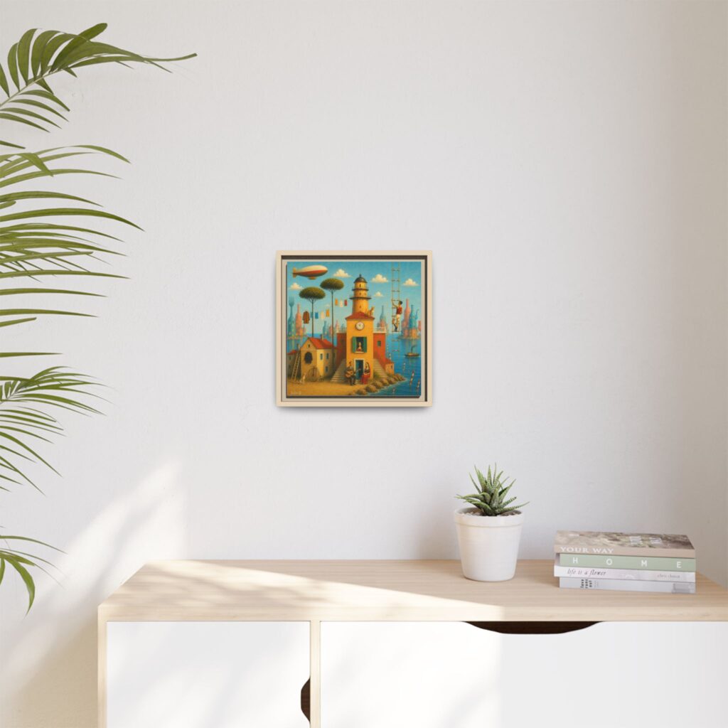 Surreal Coastal Lighthouse Matte Framed Canvas Print