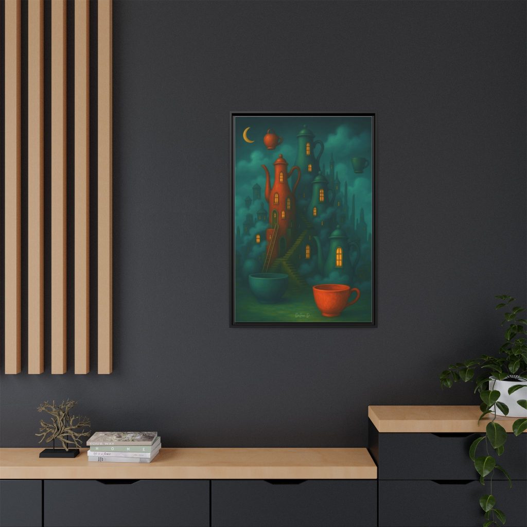 Surreal Teapot City Framed Canvas Art