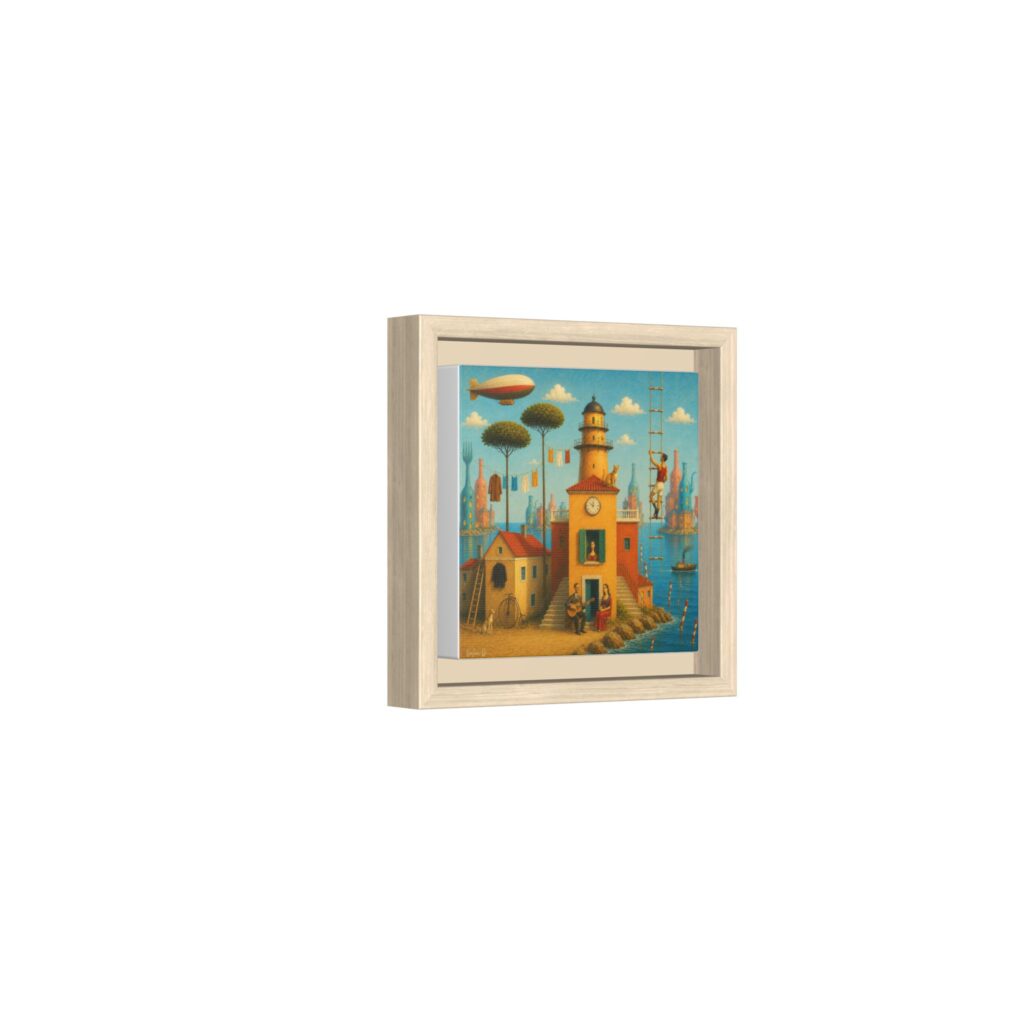 Surreal Coastal Lighthouse Matte Framed Canvas Print