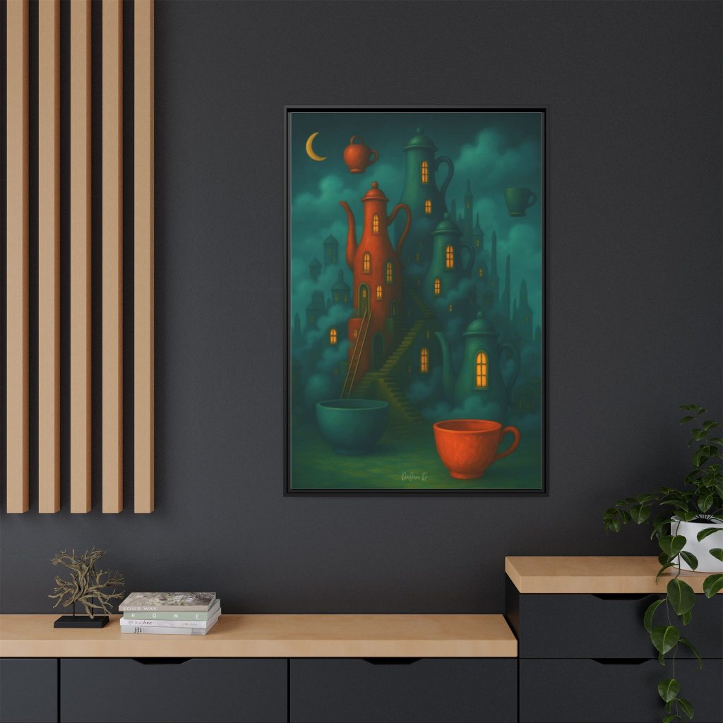 Surreal Teapot City Framed Canvas Art