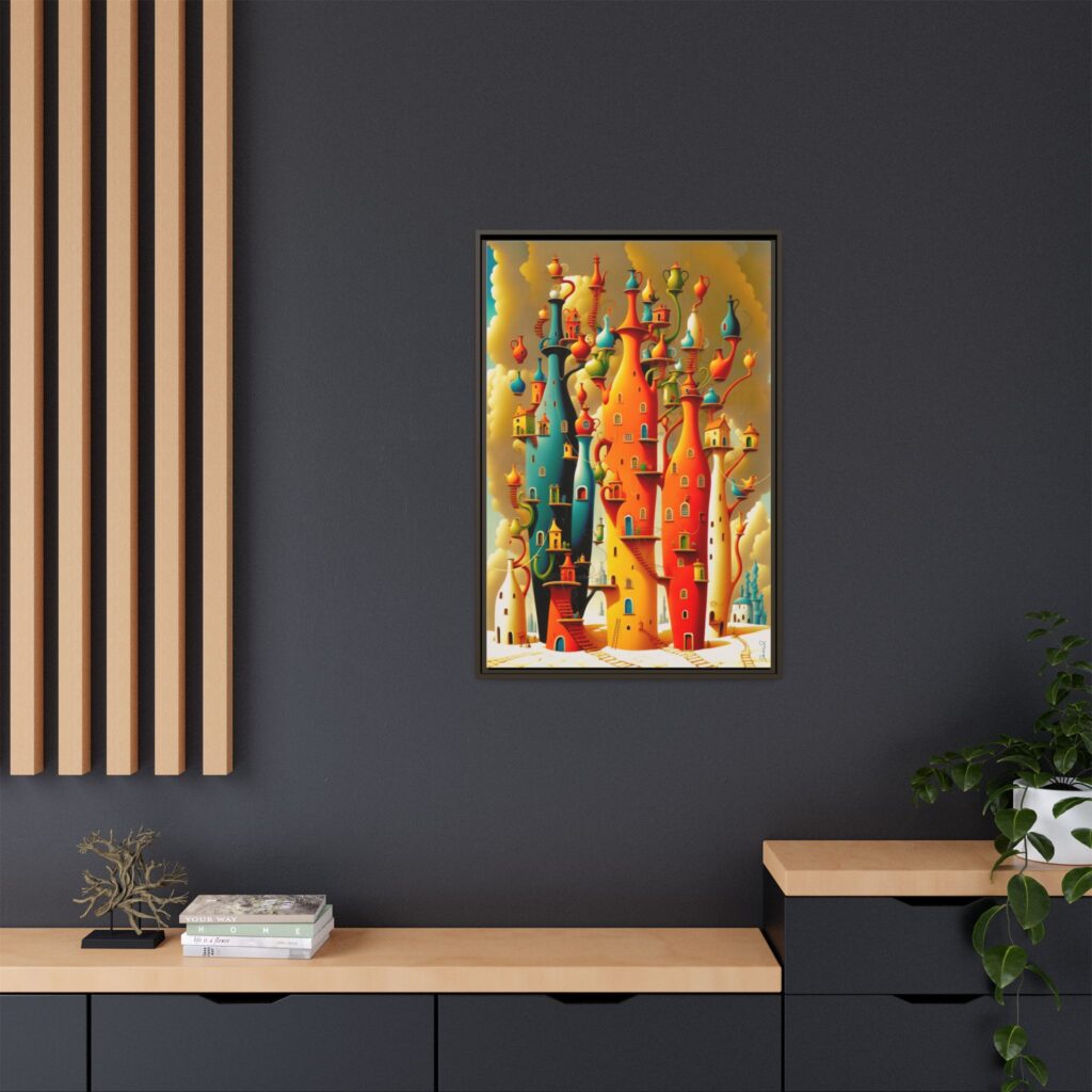 Connections – Surreal Colorful Castle Matte Canvas Print — Framed Fantasy Wall Art