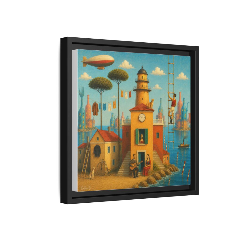 Surreal Coastal Lighthouse Matte Framed Canvas Print