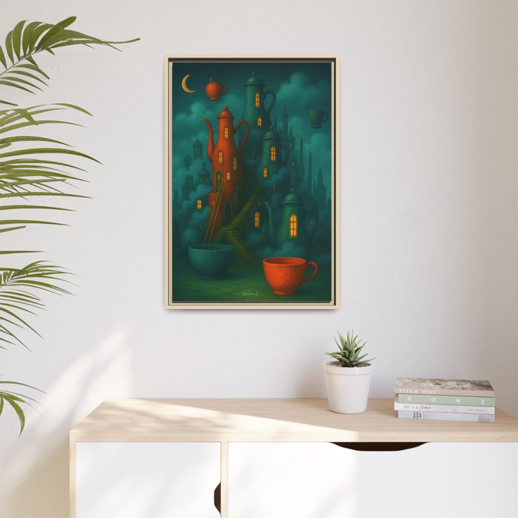 Surreal Teapot City Framed Canvas Art