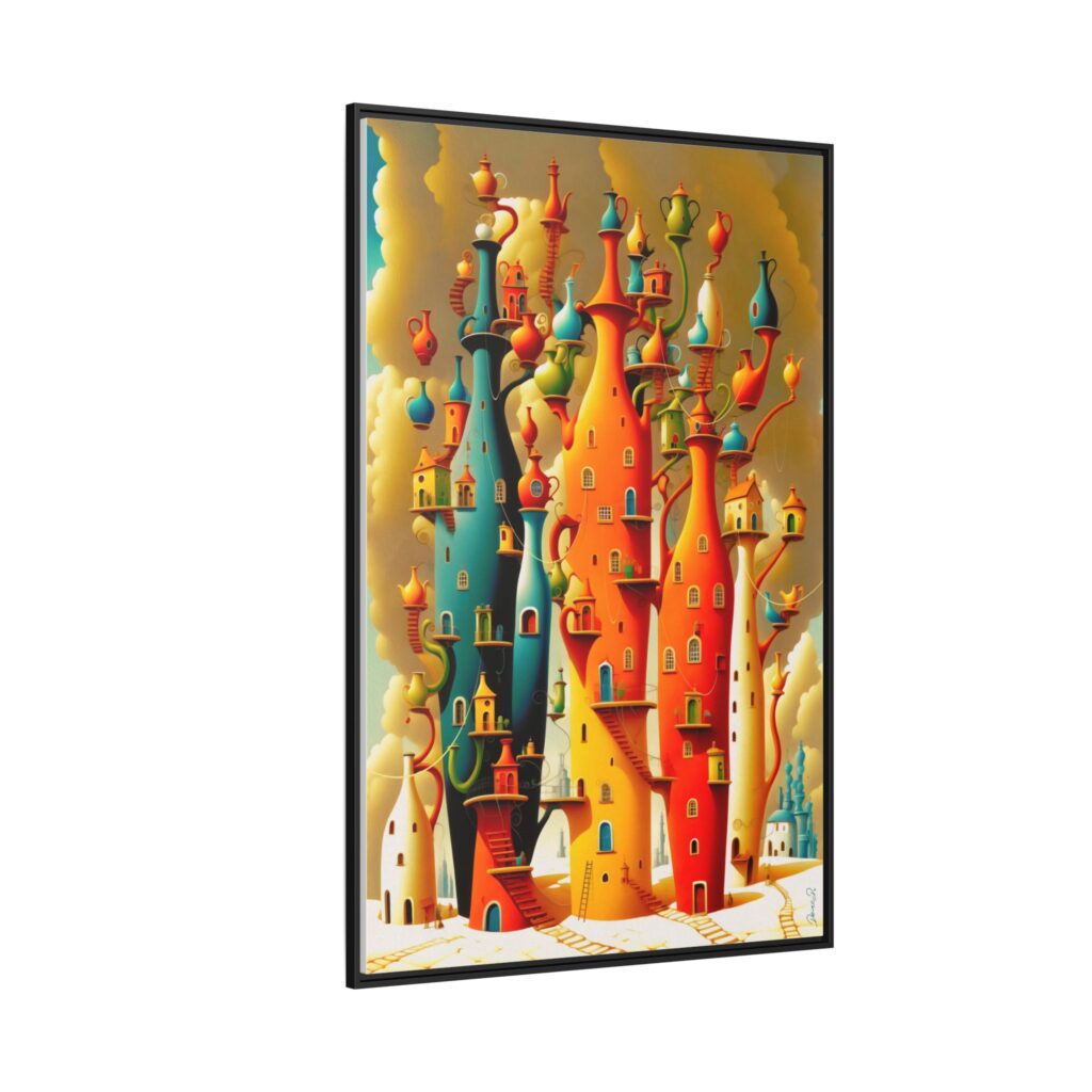Connections – Surreal Colorful Castle Matte Canvas Print — Framed Fantasy Wall Art
