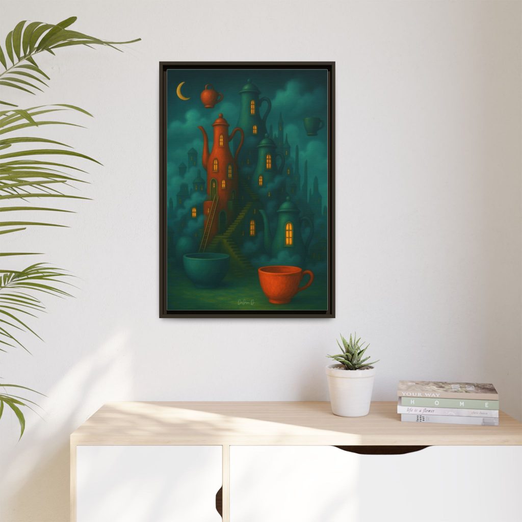 Surreal Teapot City Framed Canvas Art