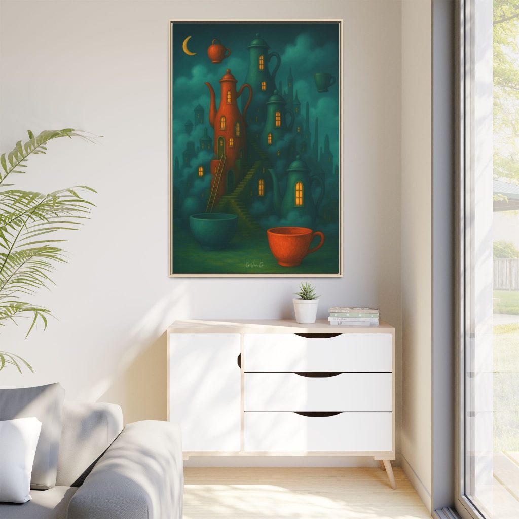 Surreal Teapot City Framed Canvas Art
