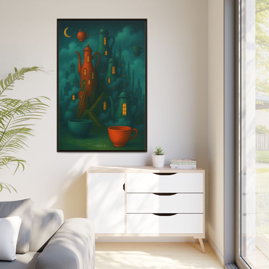 Surreal Teapot City Framed Canvas Art