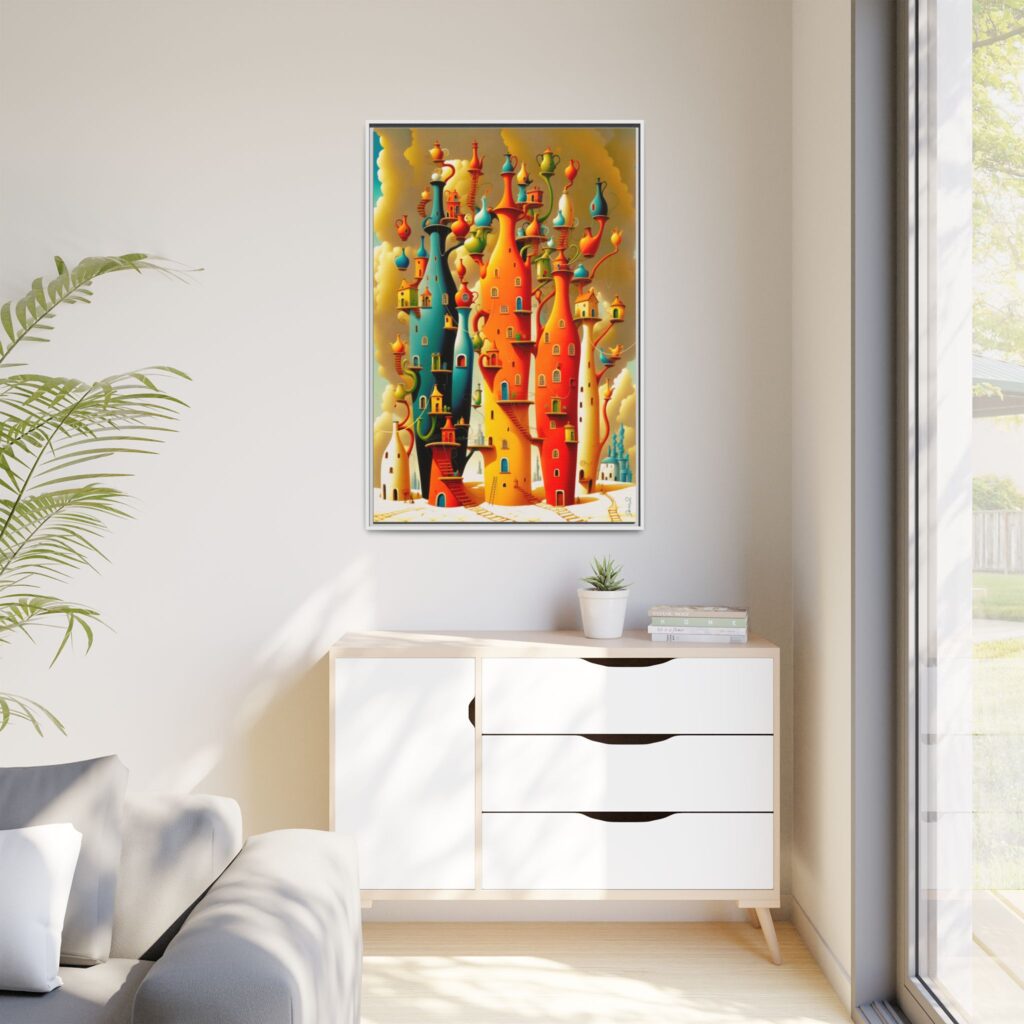 Connections – Surreal Colorful Castle Matte Canvas Print — Framed Fantasy Wall Art